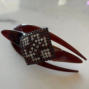 New Tortoise Hair Clip with Bronze & Clear Rhinestones, Made in France